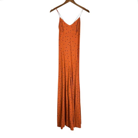 Free People Summer Jamboree Dark Orange Black Polka Dot Wide Leg  Jumpsuit - Picture 9 of 13